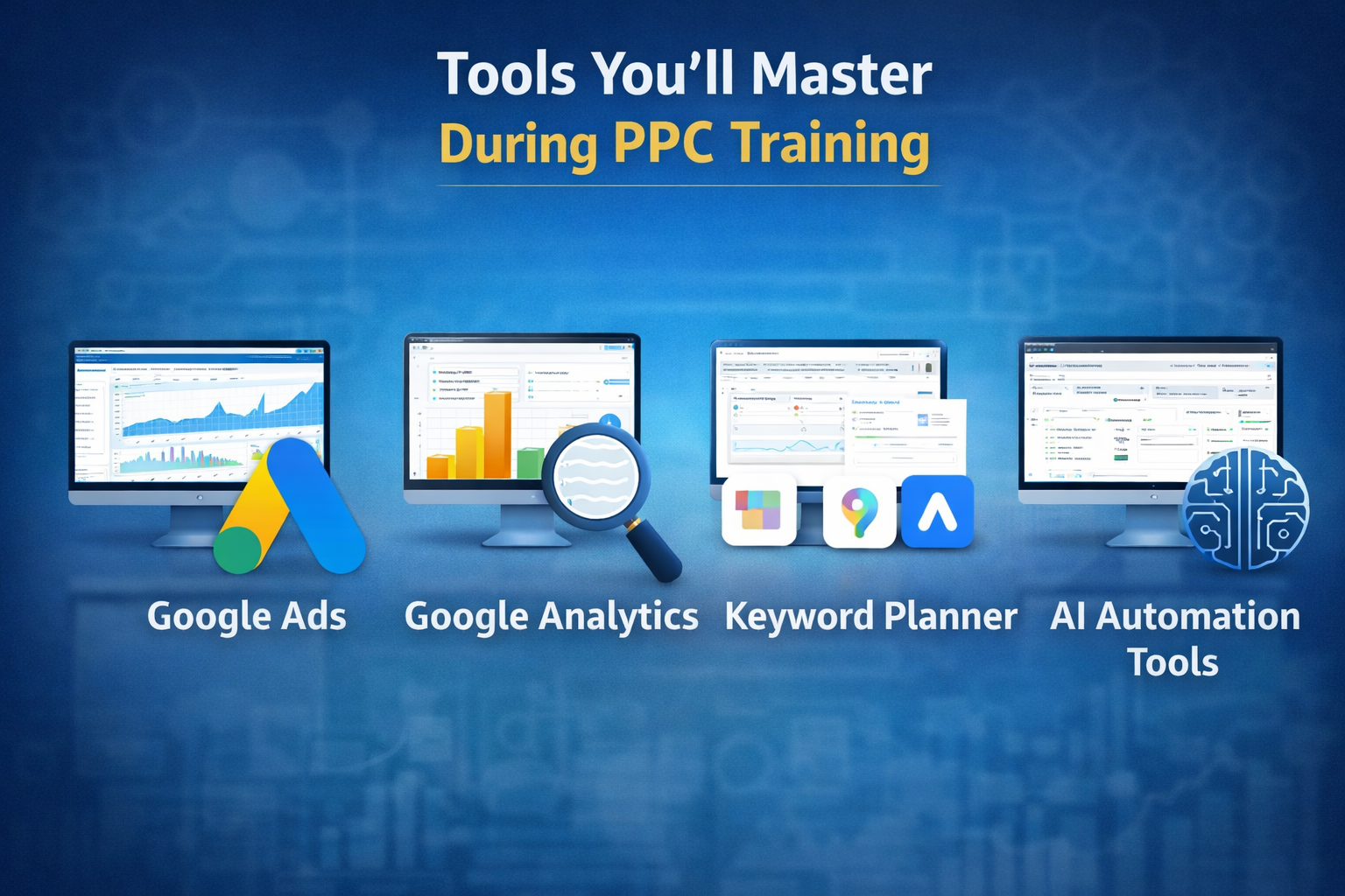 Students practicing keyword research tools during PPC Training near me in Haryana